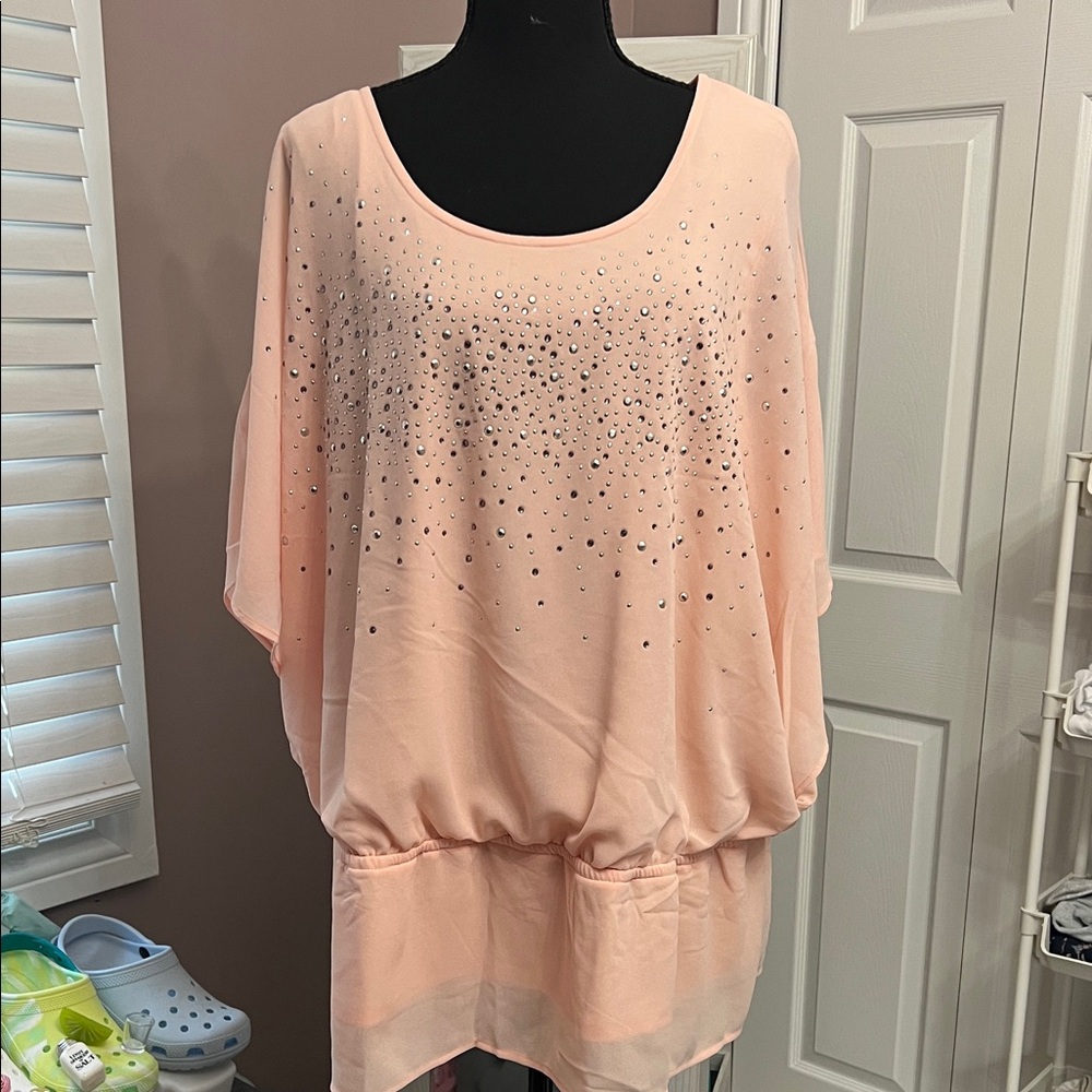 Blush Pink Women's Blouse with Shimmering Details